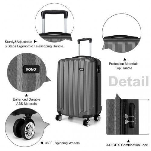 Kono Vertical Stripe Hard Shell Suitcase 19 Inch Luggage - Grey