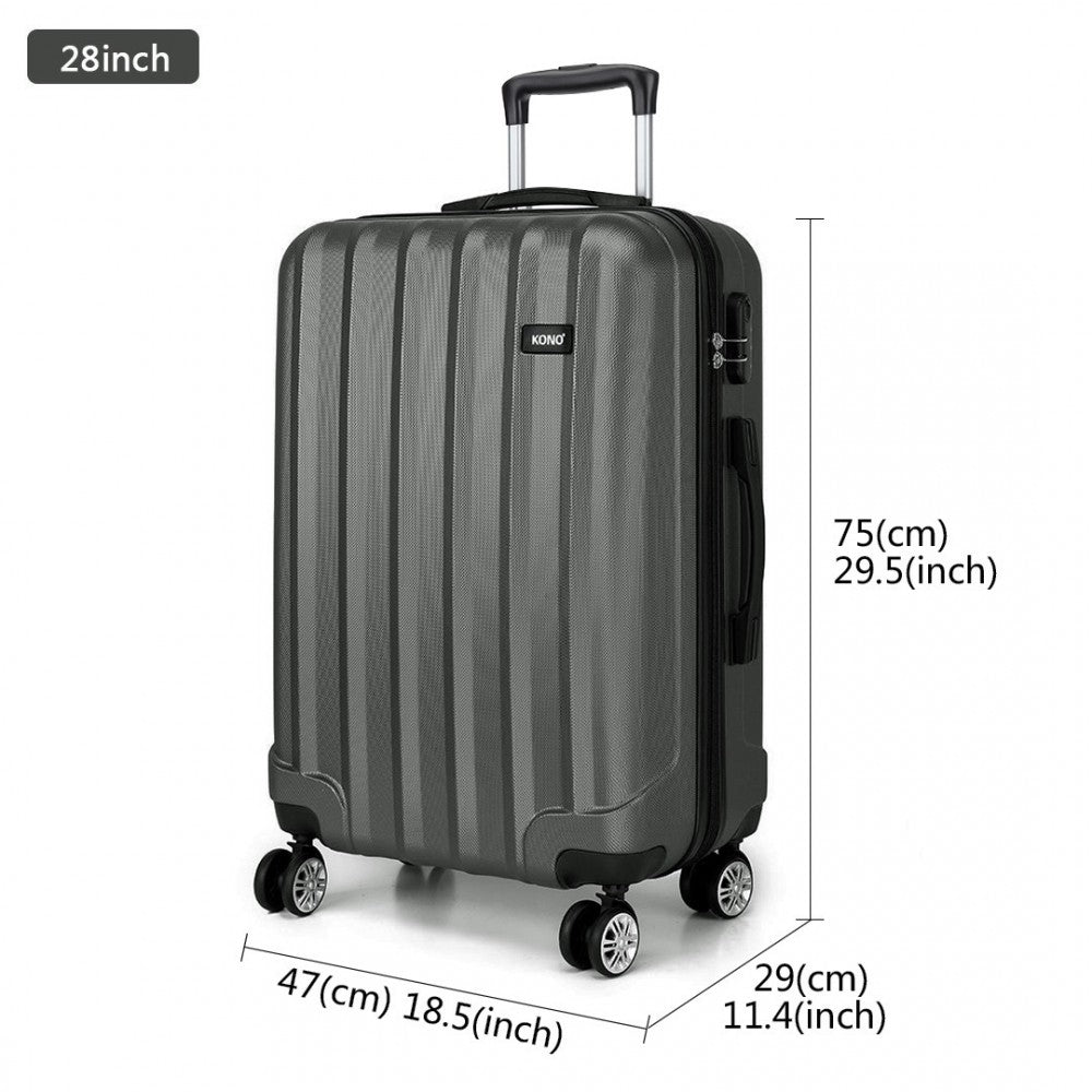 Kono Vertical Stripe Hard Shell Suitcase 28 Inch Luggage Set Grey