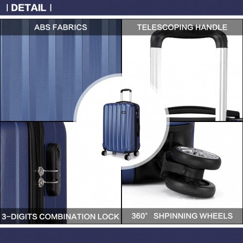 Kono Vertical Stripe Hard Shell Suitcase 24 Inch Luggage Set - Navy