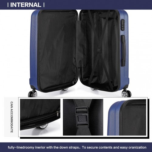 Kono Vertical Stripe Hard Shell Suitcase 24 Inch Luggage Set - Navy