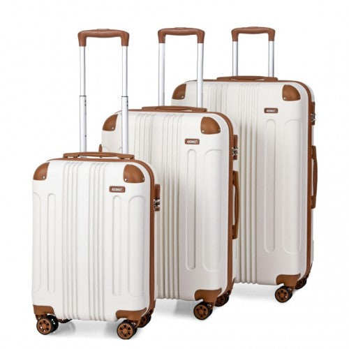 Kono 19-24-28 Inch Abs Hard Shell Suitcase 3 Pieces Set Luggage - Cream