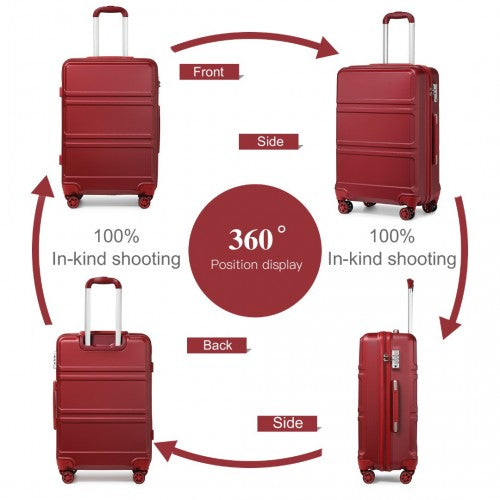 Kono ABS 28 Inch Sculpted Horizontal Design Suitcase - Burgundy