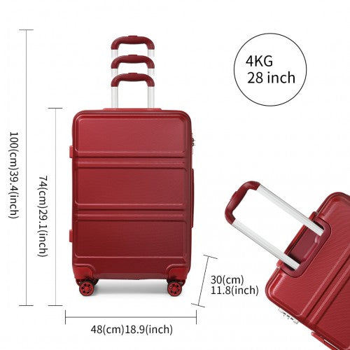 Kono ABS 28 Inch Sculpted Horizontal Design Suitcase - Burgundy