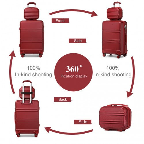 Kono Abs 4 Wheel Suitcase Set With Vanity Case - Burgundy