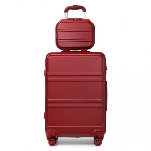 Kono Abs 4 Wheel Suitcase Set With Vanity Case - Burgundy
