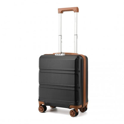 Kono ABS 16 Inch Sculpted Horizontal Design Cabin Luggage - Black And Brown