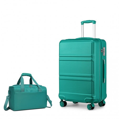 Kono Abs 24 Inch Sculpted Horizontal Design 2 Piece Suitcase Set With Cabin Bag - Teal