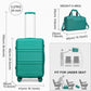 Kono Abs 24 Inch Sculpted Horizontal Design 2 Piece Suitcase Set With Cabin Bag - Teal
