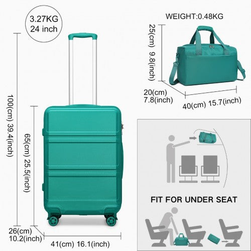 Kono Abs 24 Inch Sculpted Horizontal Design 2 Piece Suitcase Set With Cabin Bag - Teal
