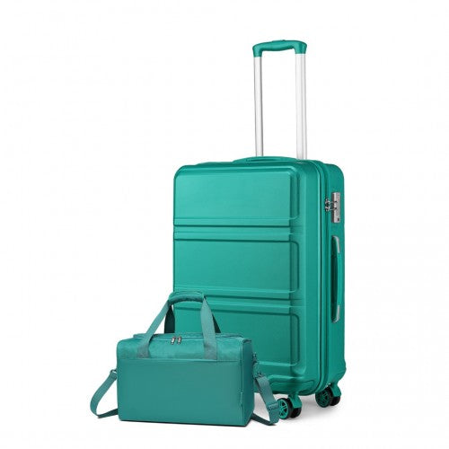 Kono Abs 24 Inch Sculpted Horizontal Design 2 Piece Suitcase Set With Cabin Bag - Teal