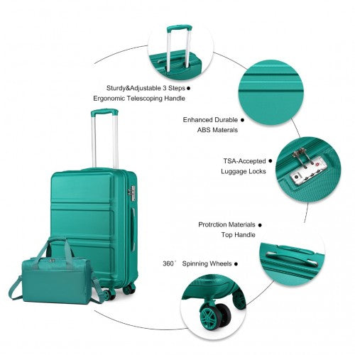 Kono Abs 24 Inch Sculpted Horizontal Design 2 Piece Suitcase Set With Cabin Bag - Teal