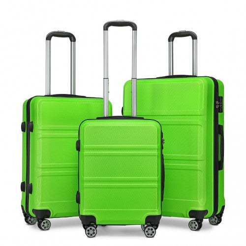 Kono Abs Sculpted Horizontal Design 3 Piece Suitcase Set - Green
