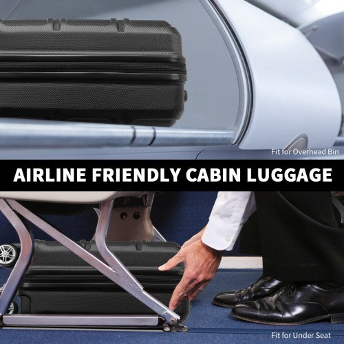 Kono ABS 16 Inch Sculpted Horizontal Design Cabin Luggage - Black