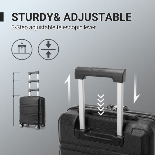 Kono ABS 16 Inch Sculpted Horizontal Design Cabin Luggage - Black