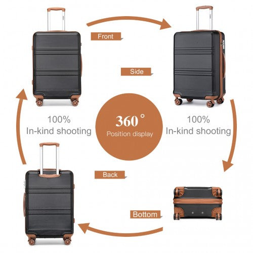 Kono Abs Sculpted Horizontal Design 4 Pcs Suitcase Set With Vanity Case - Black And Brown