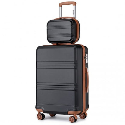 Kono Abs 4 Wheel Suitcase Set With Vanity Case - Black And Brown