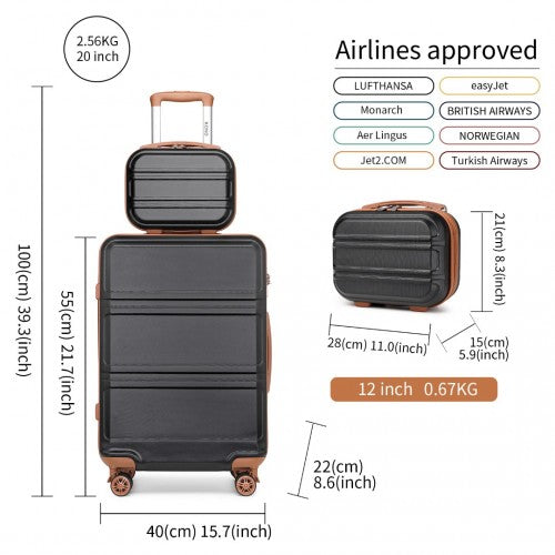 Kono Abs 4 Wheel Suitcase Set With Vanity Case - Black And Brown