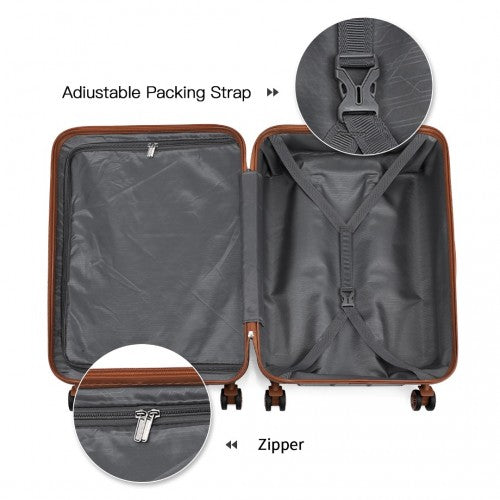 Kono Abs 4 Wheel Suitcase Set With Vanity Case - Black And Brown
