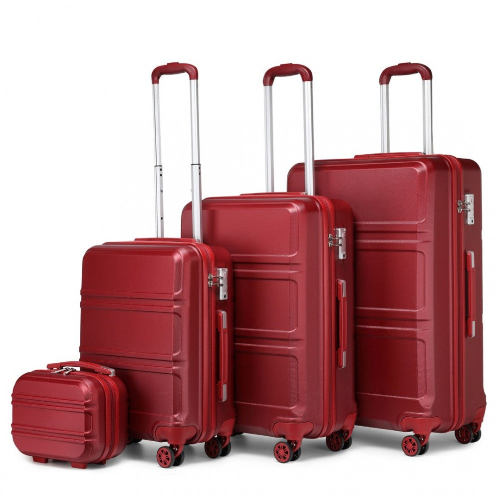 Kono ABS Sculpted Horizontal Design 4 Pieces Suitcase Set With Vanity Case - Burgundy