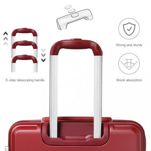 Kono Abs Sculpted Horizontal Design 4 Pcs Suitcase Set With Vanity Case - Burgundy