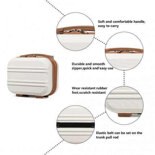 Kono 12 Inch Lightweight Hard Shell Abs Vanity Case - Cream