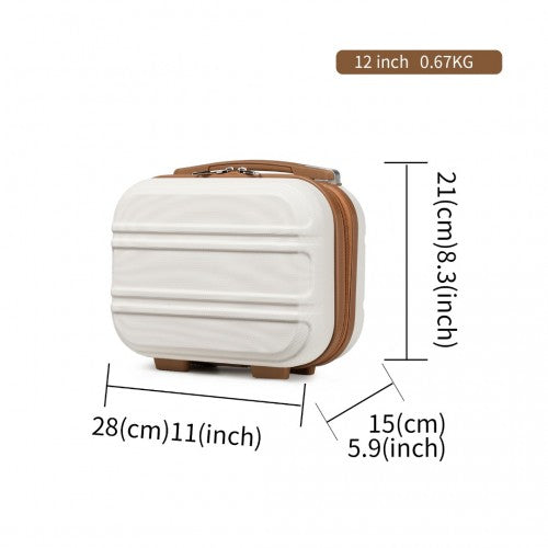 Kono 12 Inch Lightweight Hard Shell Abs Vanity Case - Cream