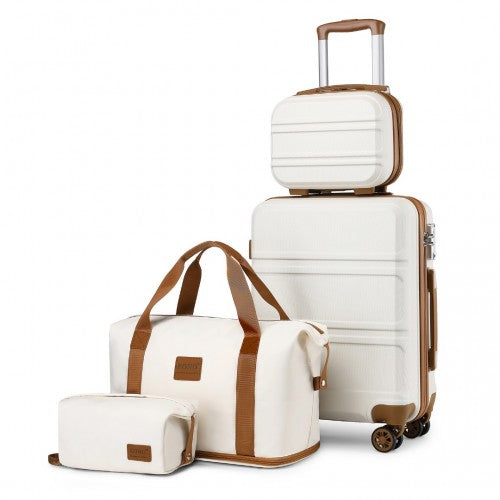 Kono Abs 4 Wheel Suitcase Set With Vanity Case And Weekend Bag And Toiletry Bag Cream