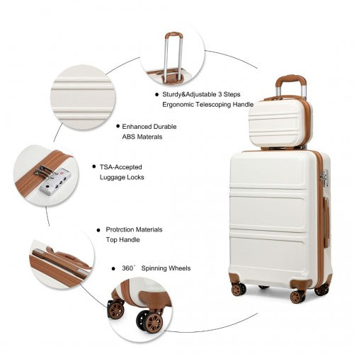 Kono Abs 4 Wheel Suitcase Set With Vanity Case And Weekend Bag And Toiletry Bag Cream