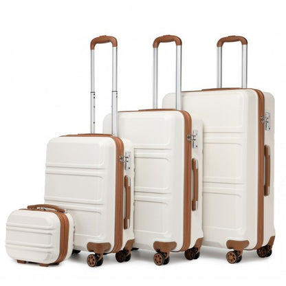 Kono ABS Sculpted Horizontal Design 4 Pieces Suitcase Set With Vanity Case - Cream