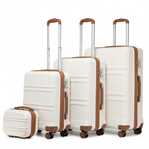 Kono Abs Sculpted Horizontal Design 4 Pcs Suitcase Set With Vanity Case - Cream