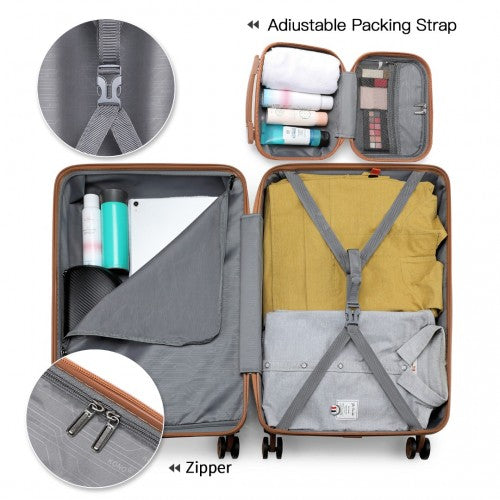 Kono Abs Sculpted Horizontal Design 4 Pcs Suitcase Set With Vanity Case - Cream