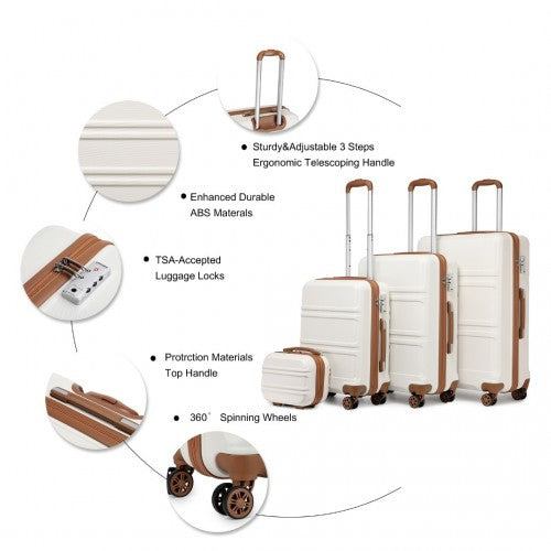 Kono ABS Sculpted Horizontal Design 4 Pieces Suitcase Set With Vanity Case - Cream