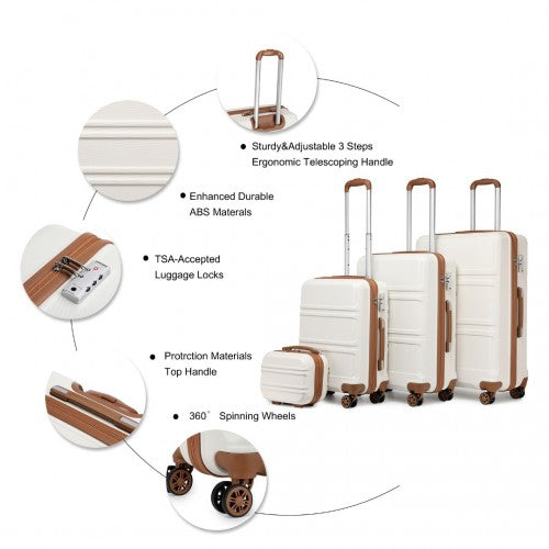 Kono Abs Sculpted Horizontal Design 4 Pcs Suitcase Set With Vanity Case - Cream