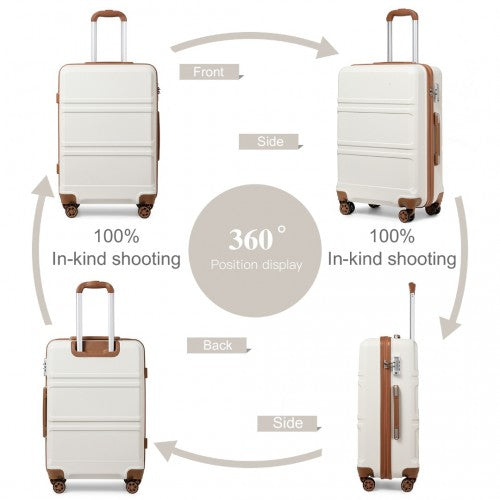 Kono ABS 24 Inch Sculpted Horizontal Design Suitcase - Cream