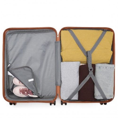 Kono Abs 24 Inch Sculpted Horizontal Design Cabin Luggage - Grayish Blue And Brown