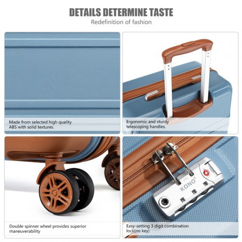 Kono Abs 28 Inch Sculpted Horizontal Design Cabin Luggage - Grayish Blue And Brown