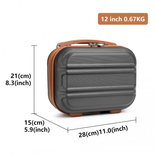 Kono 12 Inch Lightweight Hard Shell Abs Vanity Case - Grey And Brown