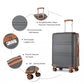 Kono Abs Sculpted Horizontal Design 4 Pcs Suitcase Set With Vanity Case - Grey And Brown