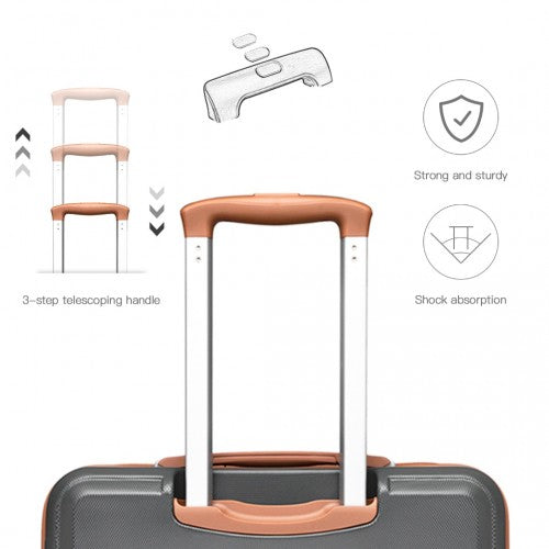 Kono Abs Sculpted Horizontal Design 4 Pcs Suitcase Set With Vanity Case - Grey And Brown