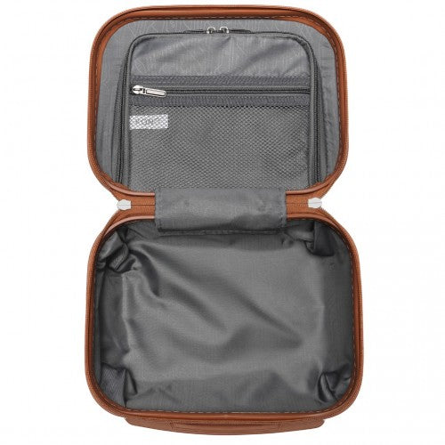 Kono Abs Sculpted Horizontal Design 4 Pcs Suitcase Set With Vanity Case - Grey And Brown