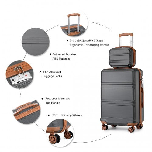 Kono Abs 4 Wheel Suitcase Set With Vanity Case - Grey And Brown