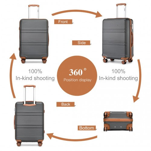 Kono Abs 24 Inch Sculpted Horizontal Design Cabin Luggage - Grey And Brown