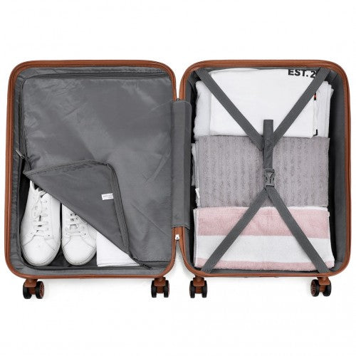 Kono Abs 24 Inch Sculpted Horizontal Design Cabin Luggage - Grey And Brown