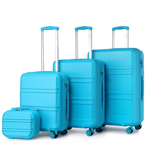 Kono Abs Sculpted Horizontal Design 4 Pcs Suitcase Set With Vanity Case - Blue