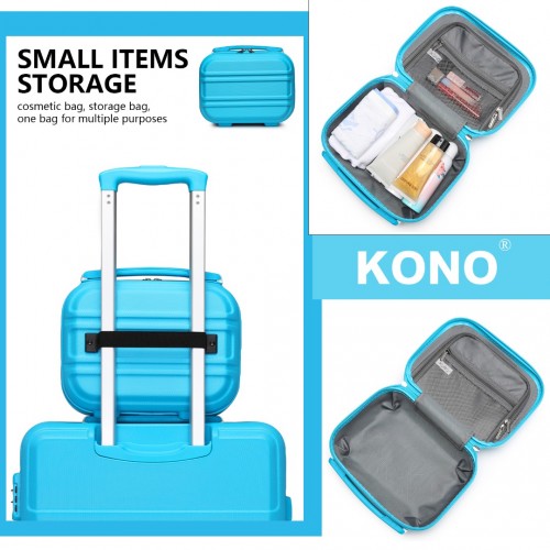 Kono Abs Sculpted Horizontal Design 4 Pcs Suitcase Set With Vanity Case - Blue