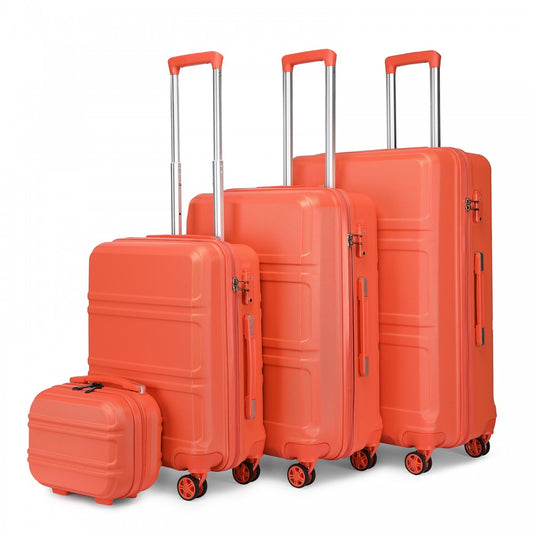 Kono Abs Sculpted Horizontal Design 4 Pcs Suitcase Set With Vanity Case - Coral