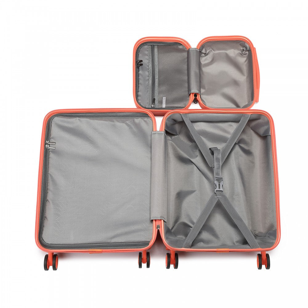 Kono Abs 4 Wheel Suitcase Set With Vanity Case - Coral