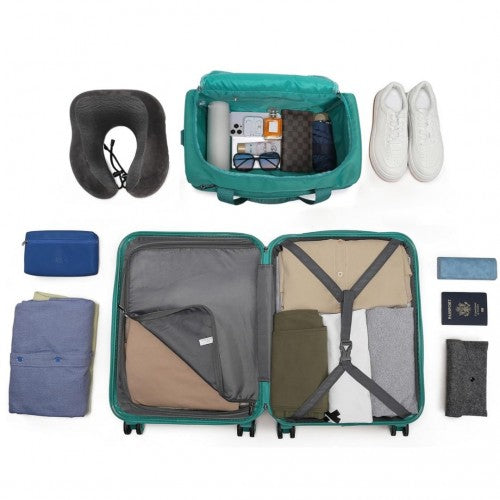 Kono Abs 24 Inch Sculpted Horizontal Design 2 Piece Suitcase Set With Cabin Bag - Teal