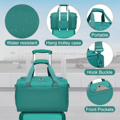 Kono Abs 24 Inch Sculpted Horizontal Design 2 Piece Suitcase Set With Cabin Bag - Teal