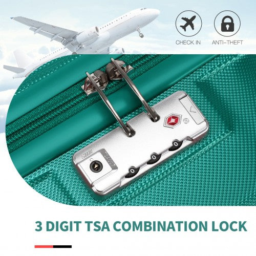 Kono Abs 24 Inch Sculpted Horizontal Design 2 Piece Suitcase Set With Cabin Bag - Teal